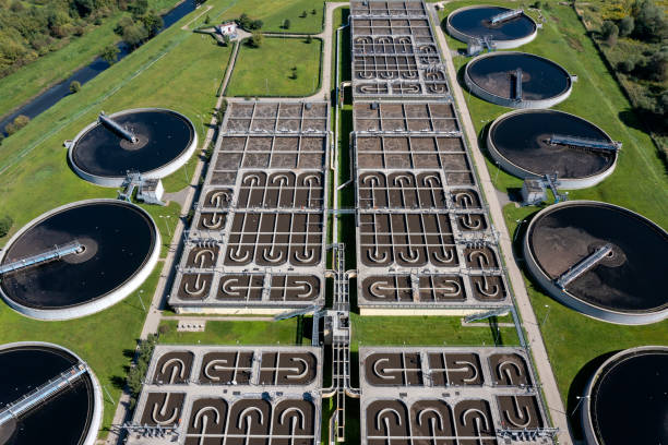 istock Sewage treatment plant, aerial view 2052873452