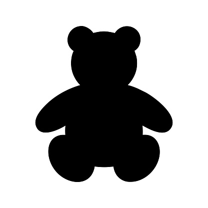 Silhouette of teddy bear toy. Vector children's cute cartoon character illustration isolated on white background. Animal print for childish T-shirt. Logo for baby's products.