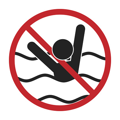 Isolated pictogram down man, fo swimming pool, open water safety sign