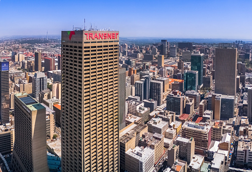 Johannesburg cityscape seen from south east with the Carlton Centre being the tallest building in the city centre.