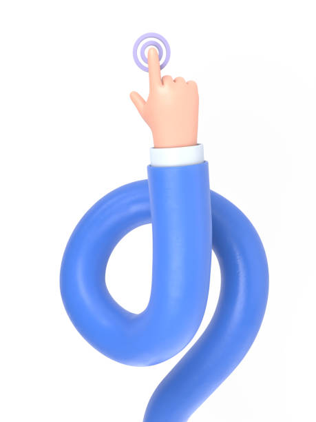 istock Cartoon Gesture Icon Mockup.3D illustration hand Touch Button Cartoon character hand. 3D rendering on white background.long arms concept. 2052957186