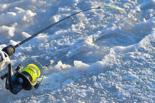 Ice fishing fresh fish trout, winter activities