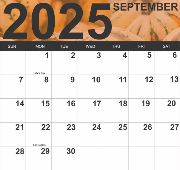 иллюстрация календарного 2025 года на сентябрь месяц - calendar apple food routine стоковые фото и изображения