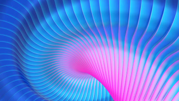 istock Abstract metallic 3d background, shiny and glossy purple blue striped pattern, interesting spiral chrome metal  lustrous stripes background. 2052986022