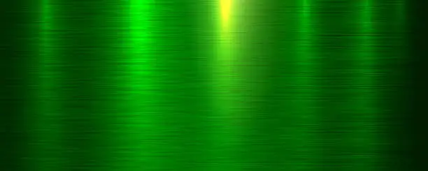 Vector illustration of Green brushed metal texture background, shiny lustrous metallic 3d background.