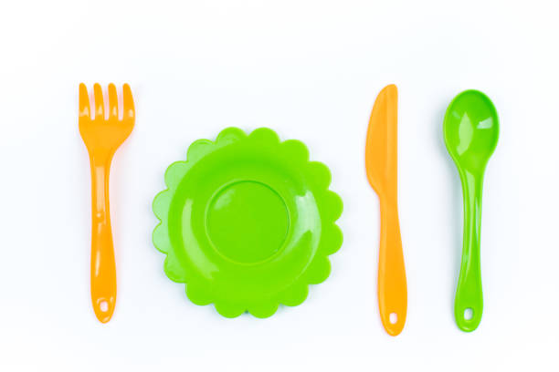Children's toy dishes, isolated on a white background