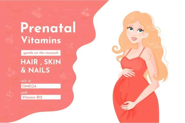 Vector illustration of Prental Vitamins, Pregnancy