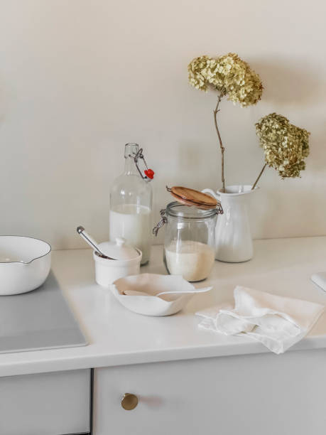 istock Ingredients for cooking breakfast - semolina, milk on a white background 2053059652
