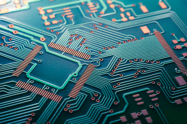 blue printed circuit. layout of tracks.