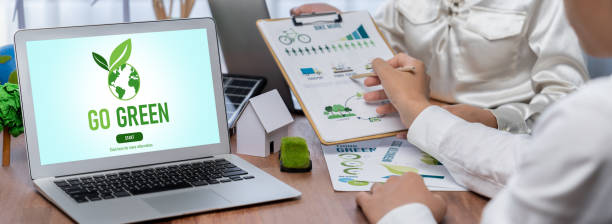 istock Go green ecology awareness campaign display on laptop. Trailblazing 2053123388