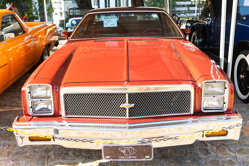 Salvador, Bahia, Brazil - December 02, 2023: A 1976 Chevrolet El Camino on display at a vintage car fair in the city of Salvador, Bahia.