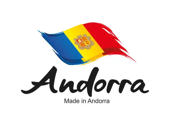 Vector illustration of Made in Andorra new handwritten flag ribbon typography lettering  label banner