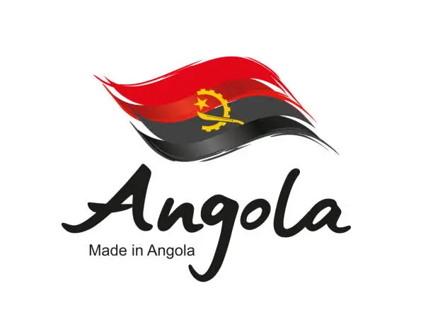 Vector illustration of Made in Angola handwritten flag ribbon typography lettering  label banner