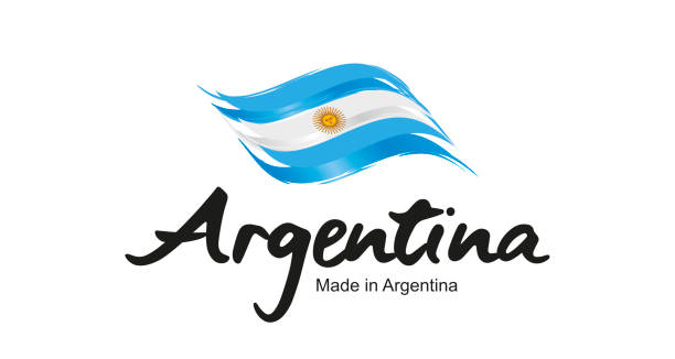 hergestellt in argentinien handgeschriebene flagge band typografie schriftzug logo etikett banner - ribbon powder blue isolated on white isolated stock-grafiken, -clipart, -cartoons und -symbole