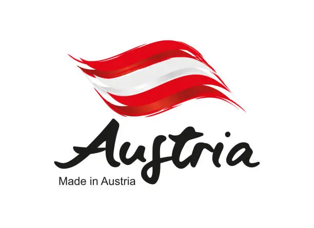 Vector illustration of Made in Austria handwritten flag ribbon typography lettering  label banner