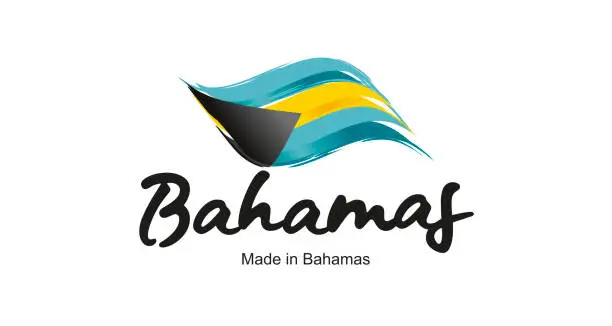 Vector illustration of Made in Bahamas handwritten flag ribbon typography lettering logo label banner