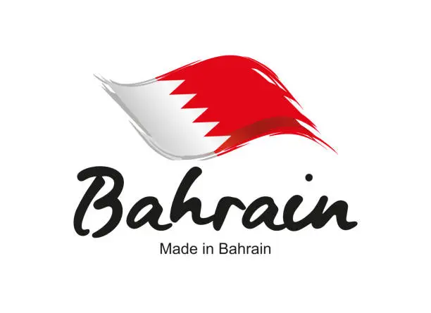 Vector illustration of Made in Bahrain handwritten flag ribbon typography lettering  label banner