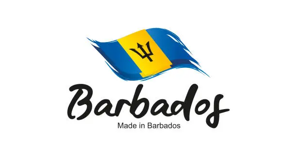 Vector illustration of Made in Barbados handwritten flag ribbon typography lettering logo label banner