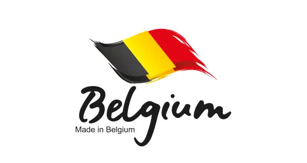 Vector illustration of Made in Belgium new handwritten flag ribbon typography lettering logo label banner
