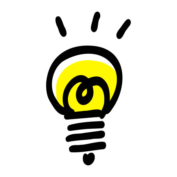 illustrazioni stock, clip art, cartoni animati e icone di tendenza di illustrazione della lampadina incandescente disegnata a mano sulla luce - light bulb inspiration ideas inks on paper