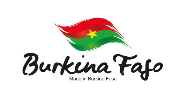 Vector illustration of Made in Burkina Faso handwritten flag ribbon typography lettering logo label banner
