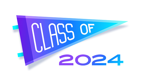 Class of 2024 graduation commencement year college university triangular flat pennant sports competition school spirit design.