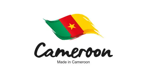 Vector illustration of Made in Cameroon new handwritten flag ribbon typography lettering logo label banner