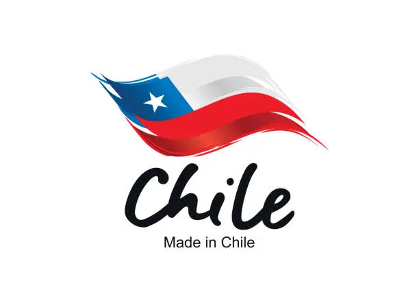 Vector illustration of Made in Chile handwritten flag ribbon typography lettering  label banner