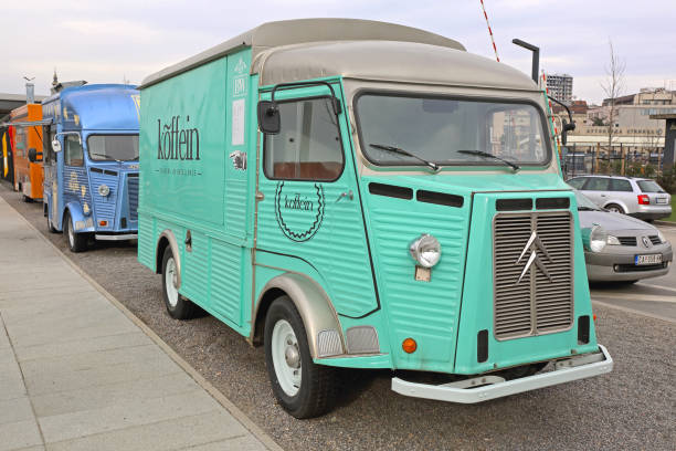 Belgrade, Serbia - February 28, 2016: Vintage Citroen Type H Converted to Coffee Truck Parked in Capital City.