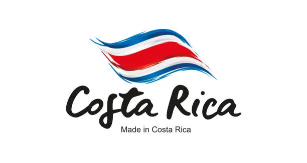 Vector illustration of Made in Costa Rica handwritten flag ribbon typography lettering logo label banner