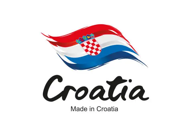 Vector illustration of Made in Croatia handwritten flag ribbon typography lettering  label banner
