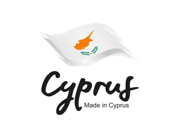 Vector illustration of Made in Cyprus handwritten flag ribbon typography lettering  label banner