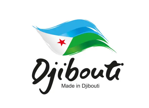 Vector illustration of Made in Djibouti handwritten flag ribbon typography lettering  label banner