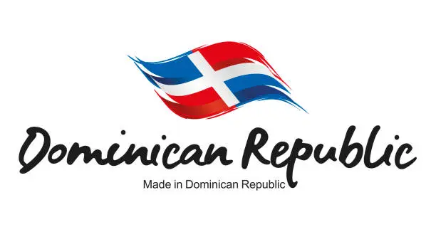 Vector illustration of Made in Dominican Republic new handwritten flag ribbon typography lettering logo label banner