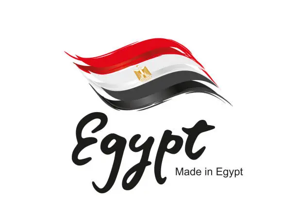 Vector illustration of Made in Egypt handwritten flag ribbon typography lettering  label banner