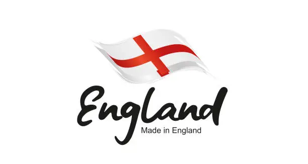 Vector illustration of Made in England handwritten flag ribbon typography lettering logo label banner