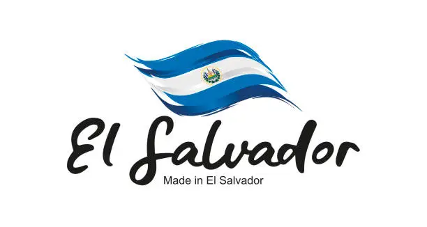 Vector illustration of Made in El Salvador handwritten flag ribbon typography lettering logo label banner