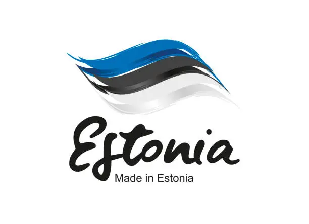 Vector illustration of Made in Estonia handwritten flag ribbon typography lettering  label banner