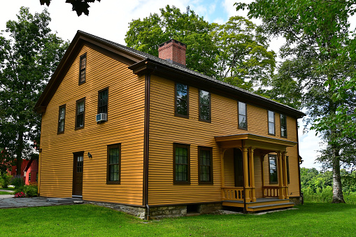Stockbridge, Massachusetts - USA, October 27, 2023. Restored home from 1873 in historic district of Stockbridge Massachusetts. Listed within national register of historic places.