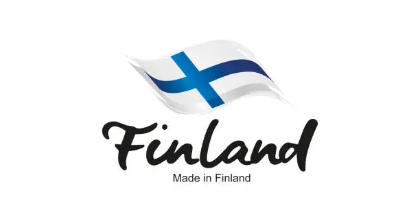 Vector illustration of Made in Finland handwritten flag ribbon typography lettering logo label banner