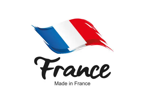 Vector illustration of Made in France new handwritten flag ribbon typography lettering  label banner