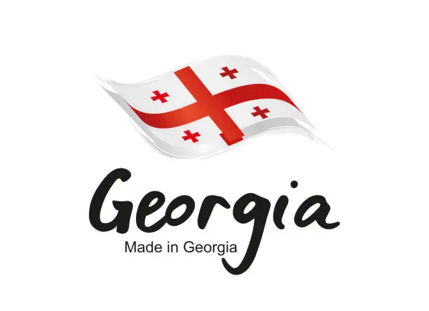 Vector illustration of Made in Georgia handwritten flag ribbon typography lettering  label banner