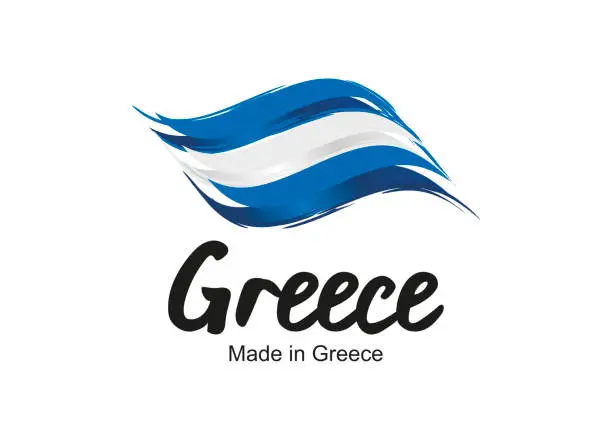 Vector illustration of Made in Greece handwritten flag ribbon typography lettering  label banner