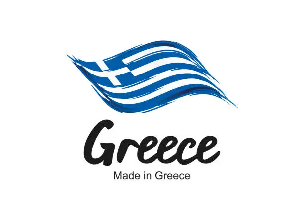 Vector illustration of Made in Greece new handwritten flag ribbon typography lettering  label banner