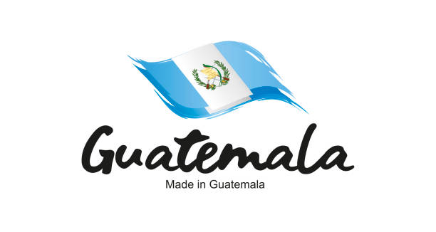 ilustraciones, imágenes clip art, dibujos animados e iconos de stock de hecho en guatemala bandera manuscrita cinta tipografía letras logotipo etiqueta banner - ribbon powder blue isolated on white isolated