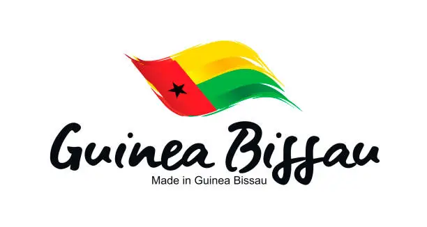 Vector illustration of Made in Guinea Bissau handwritten flag ribbon typography lettering logo label banner
