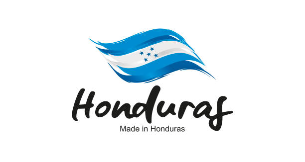 ilustraciones, imágenes clip art, dibujos animados e iconos de stock de hecho en honduras bandera manuscrita cinta tipografía letras logotipo etiqueta banner - ribbon powder blue isolated on white isolated