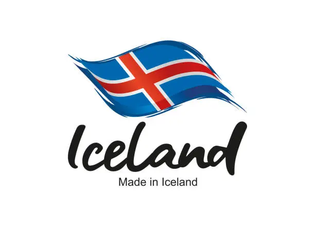 Vector illustration of Made in Iceland handwritten flag ribbon typography lettering logo label banner