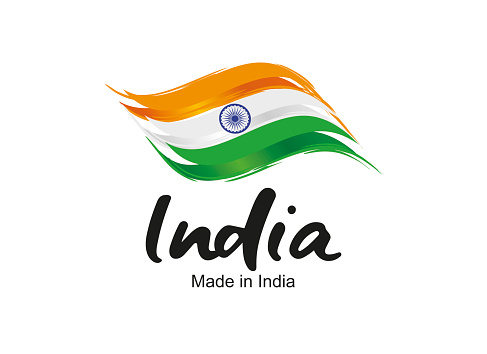 Made in India handwritten flag ribbon typography lettering logo label banner