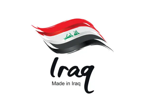 Vector illustration of Made in Iraq handwritten flag ribbon typography lettering logo label banner